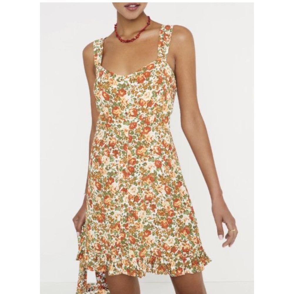 Faithfull the Brand Lou Lou Mini Dress Womens S Orange Floral Ruffle Cottagecore